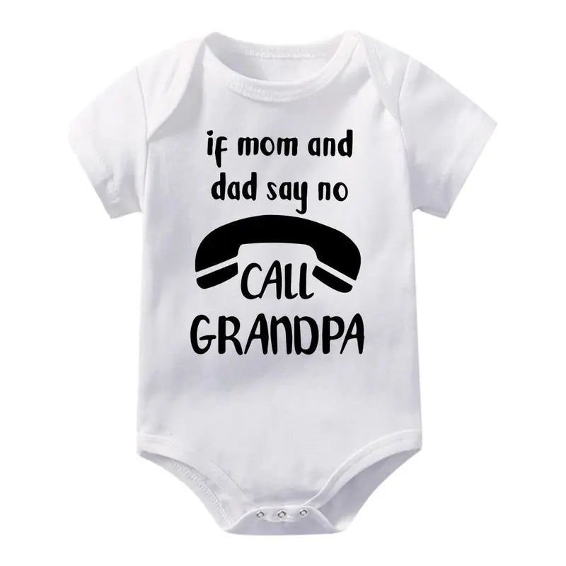 Unisex Baby Bodysuit - Cute "If Mom and Dad Say No Call Grandpa" Print, Soft Knitted Fabric, round Neck, Snaps Detail, Regular Fit, Short Sleeves, All-Seasons, Versatile Baby Items Onesie, 96%Cotton, Printed, Tagless, Jersey Onesie Unisex Bodysuits & One-