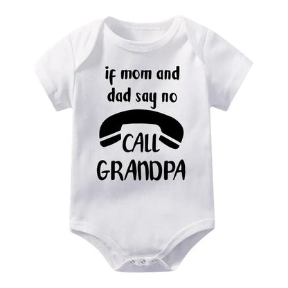 Unisex Baby Bodysuit - Cute "If Mom and Dad Say No Call Grandpa" Print, Soft Knitted Fabric, round Neck, Snaps Detail, Regular Fit, Short Sleeves, All-Seasons, Versatile Baby Items Onesie, 96%Cotton, Printed, Tagless, Jersey Onesie Unisex Bodysuits & One-