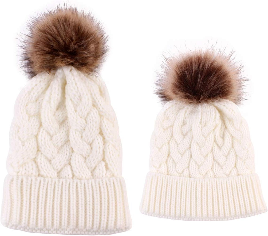 2PCS Mother&Baby Hat Parent-Child Hat Family Matching Cap Winter Warmer Knit Wool Beanie Ski Cap