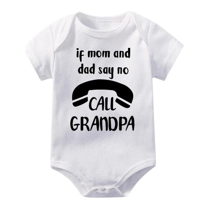 Unisex Baby Bodysuit - Cute "If Mom and Dad Say No Call Grandpa" Print, Soft Knitted Fabric, round Neck, Snaps Detail, Regular Fit, Short Sleeves, All-Seasons, Versatile Baby Items Onesie, 96%Cotton, Printed, Tagless, Jersey Onesie Unisex Bodysuits & One-
