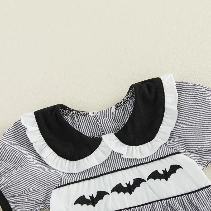 Toddler Baby Little Girls Halloween Dress Doll Collar Ghost/Witch Hat/Bat Print Short Sleeve Striped Dress 6M-5T, Costume, Baby Clothing