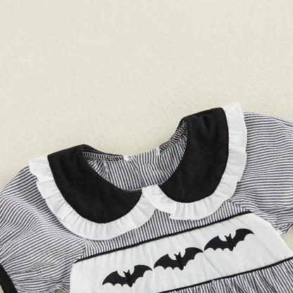 Toddler Baby Little Girls Halloween Dress Doll Collar Ghost/Witch Hat/Bat Print Short Sleeve Striped Dress 6M-5T, Costume, Baby Clothing